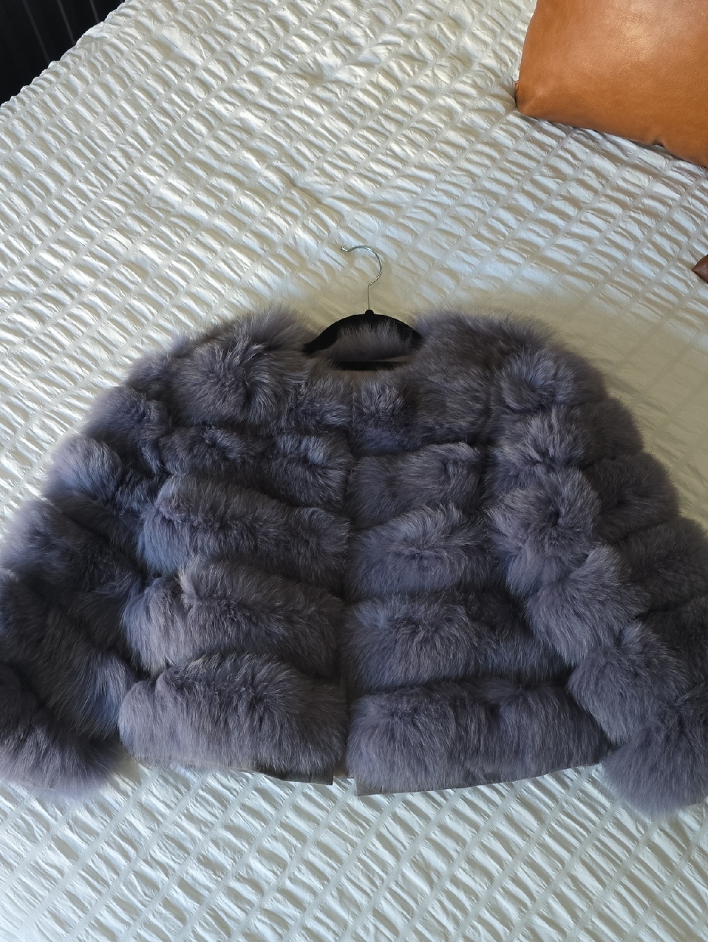 Plush Gray Faux Fur Cropped Jacket - Women's
